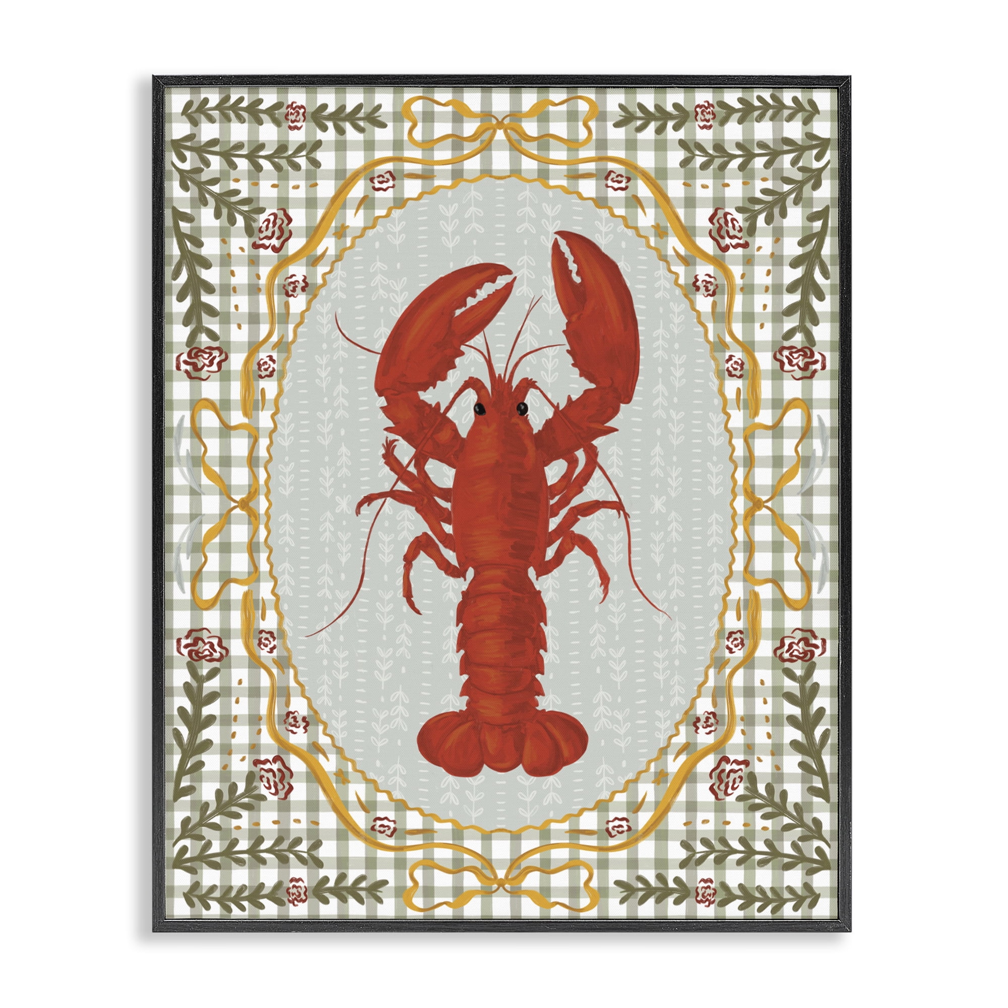 Stupell Industries Lobster with Gingham Kitchen Charm Black Framed Giclee Art, design by Vero Illustrates