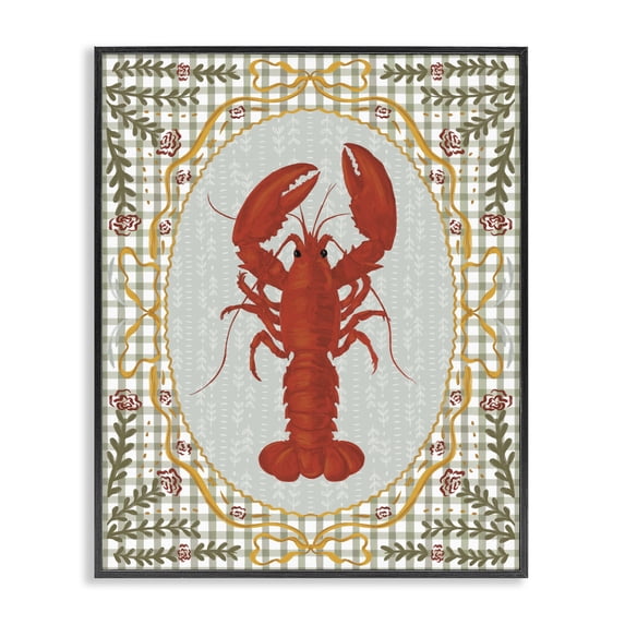 Stupell Industries Coastal Lobster with Gingham Kitchen Charm Black Framed Giclee Art, 11 x 14, by Vero Illustrates
