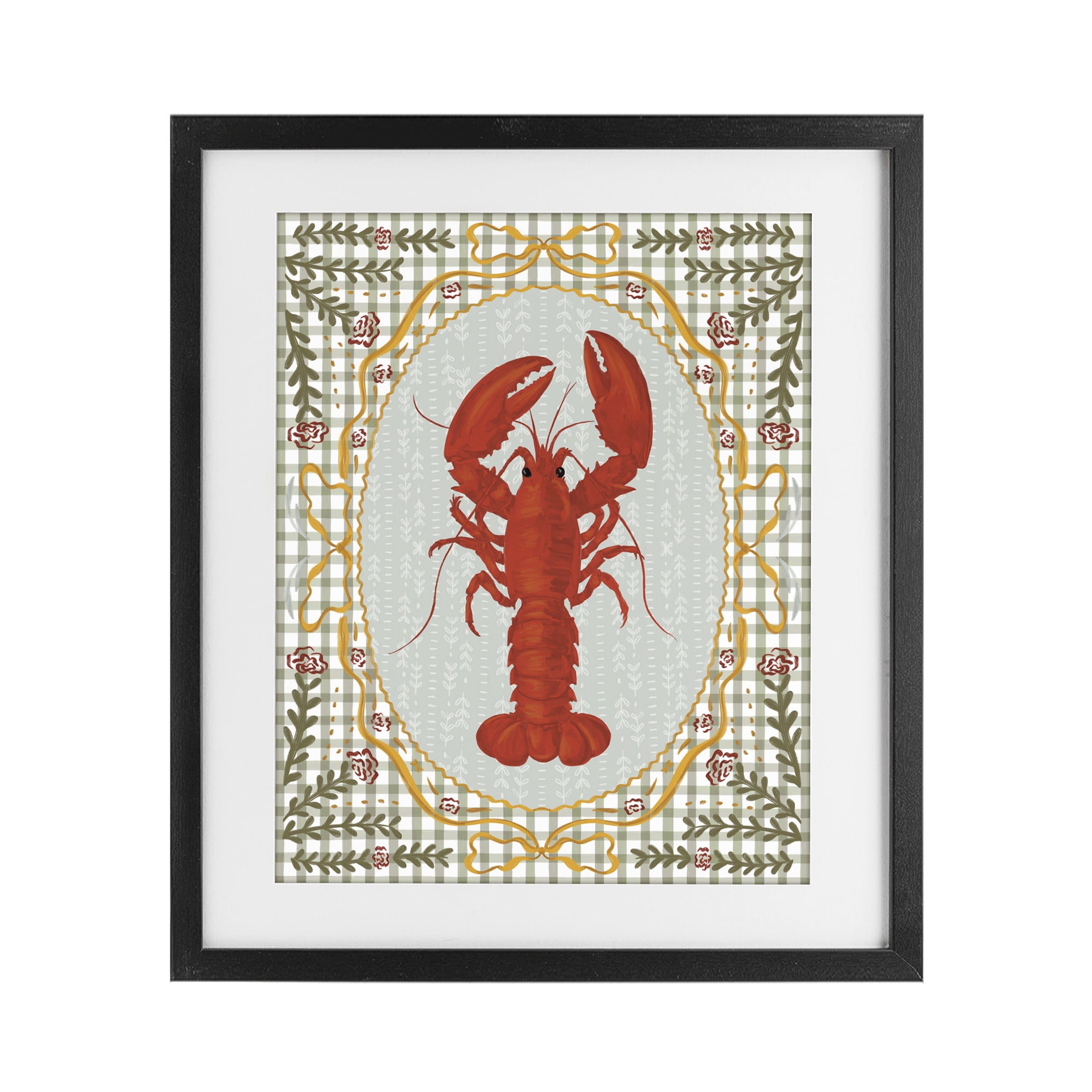 Stupell Industries Lobster with Gingham Kitchen Charm Black Framed Print Under Glass, design by Vero Illustrates