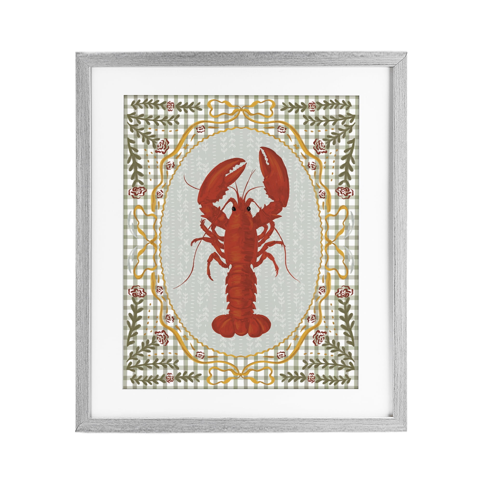 Stupell Industries Lobster with Gingham Kitchen Charm Gray Framed Print Under Glass, design by Vero Illustrates