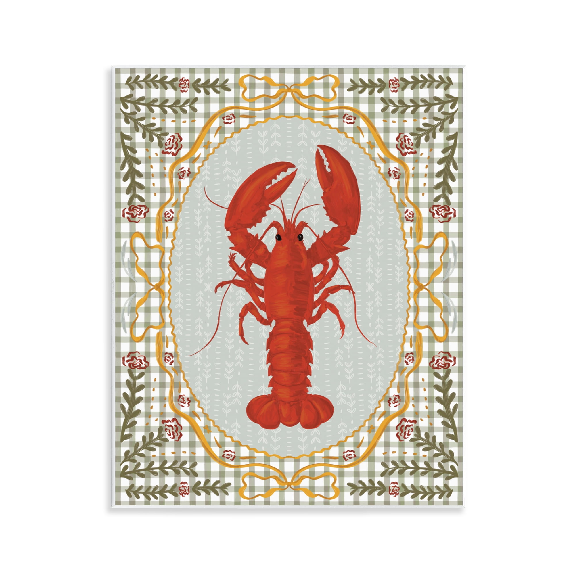 Stupell Industries Lobster with Gingham Kitchen Charm Wall Plaque Art, design by Vero Illustrates
