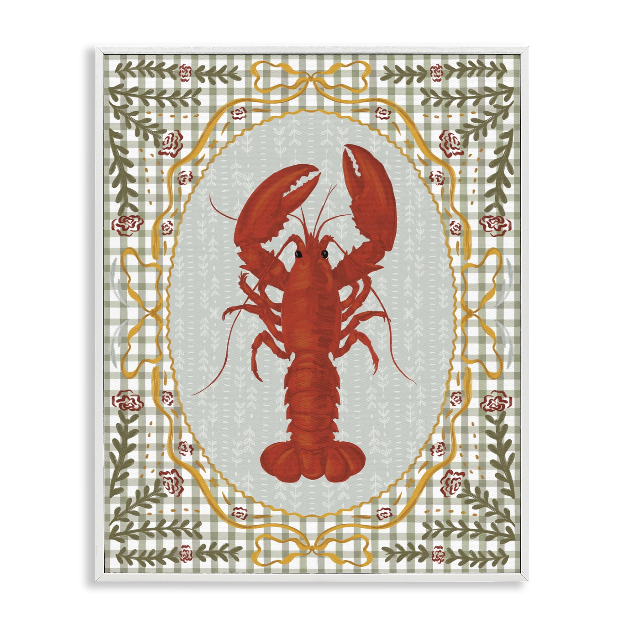 Stupell Industries Lobster with Gingham Kitchen Charm White Framed Giclee Art, design by Vero Illustrates