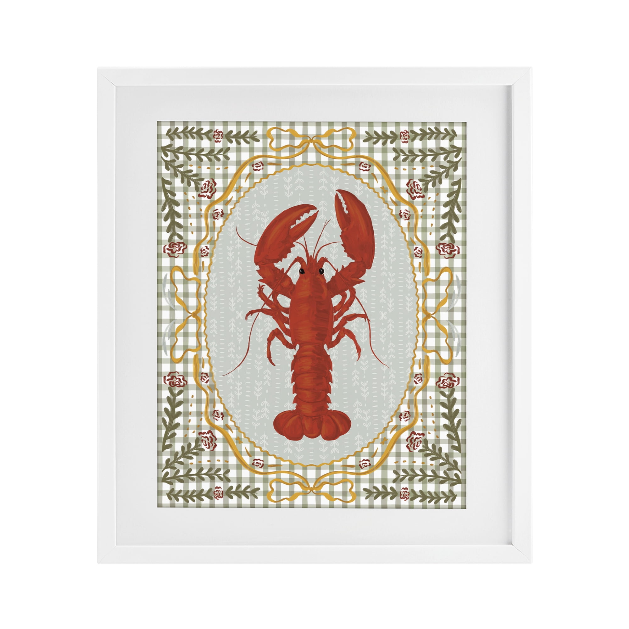 Stupell Industries Lobster with Gingham Kitchen Charm White Framed Print Under Glass, design by Vero Illustrates