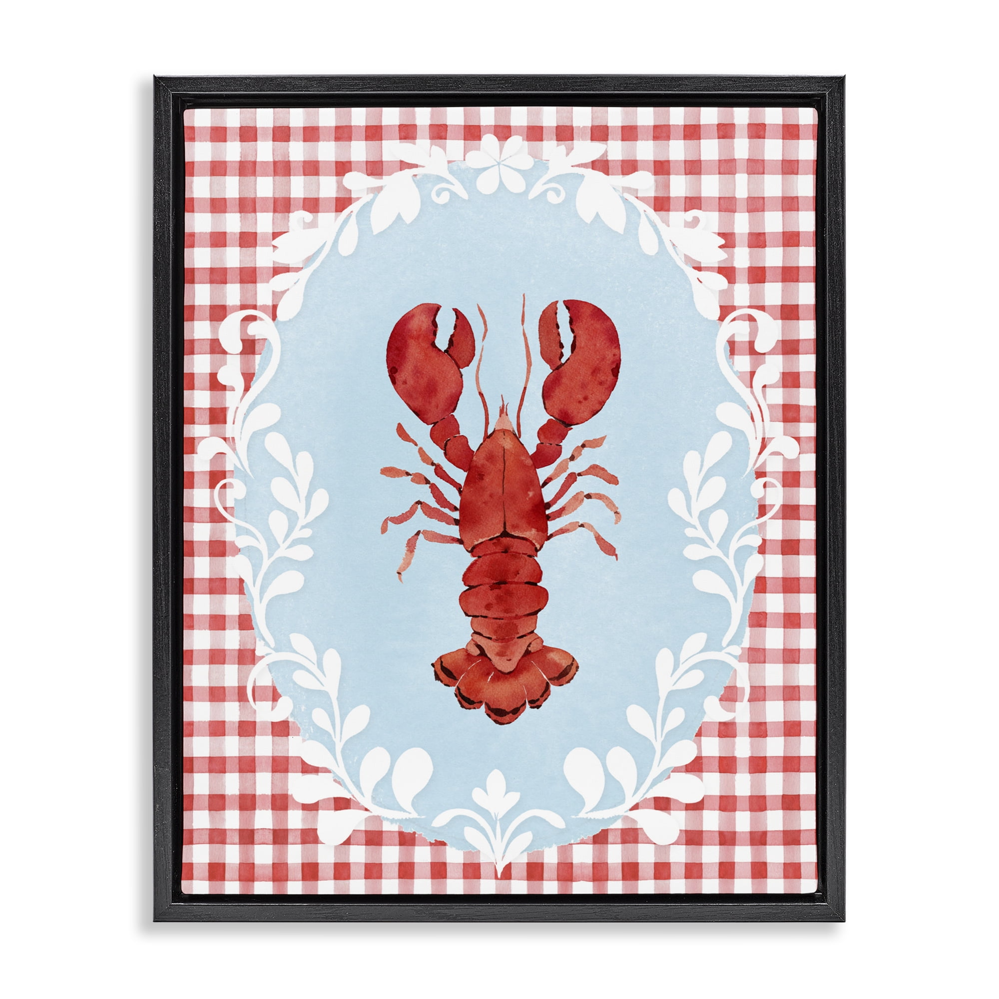 Stupell Industries Lobster with Red Plaid Black Framed Floater Canvas Wall Art, design by Heather Lee Chan