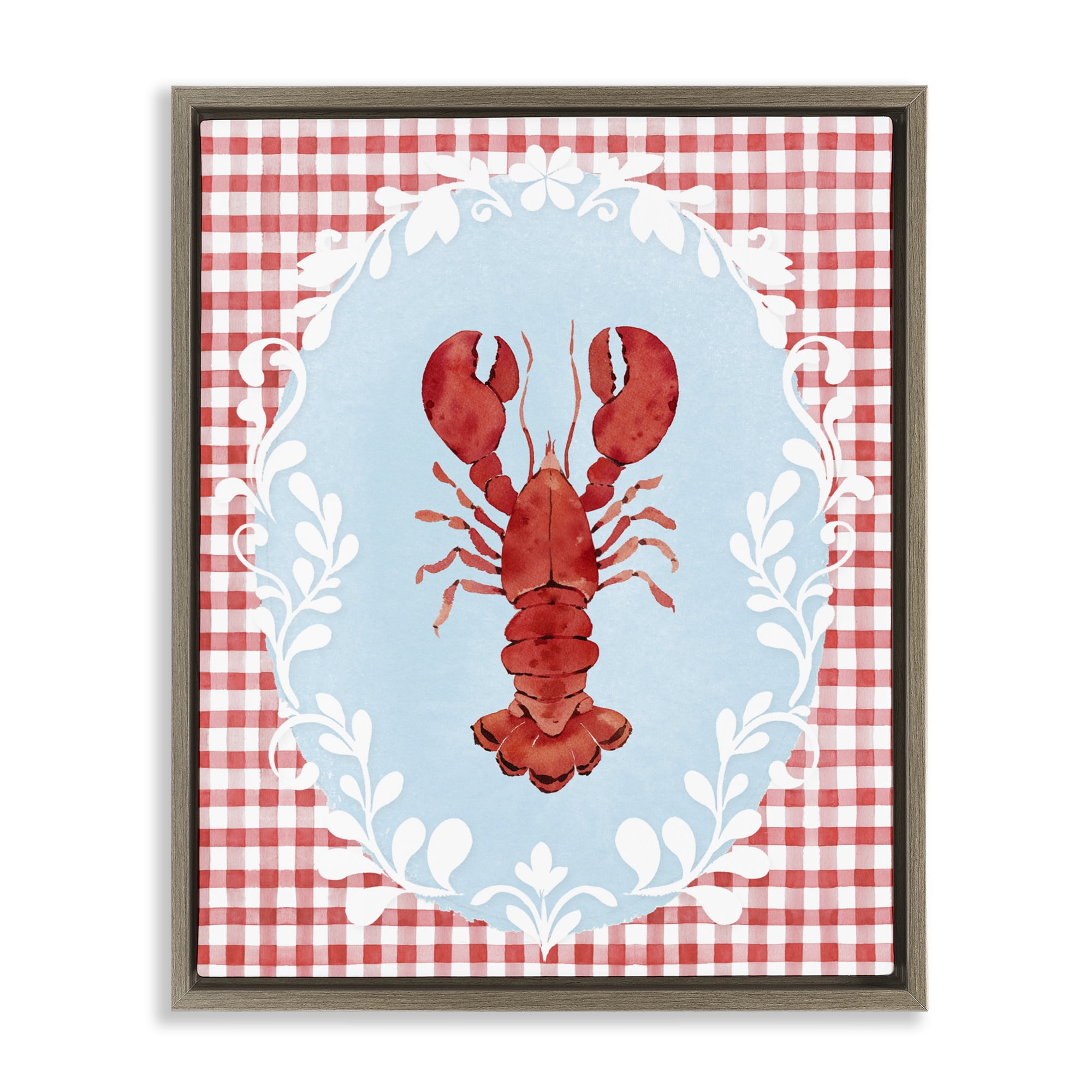 Stupell Industries Lobster with Red Plaid Brown Framed Floater Canvas Wall Art, design by Heather Lee Chan