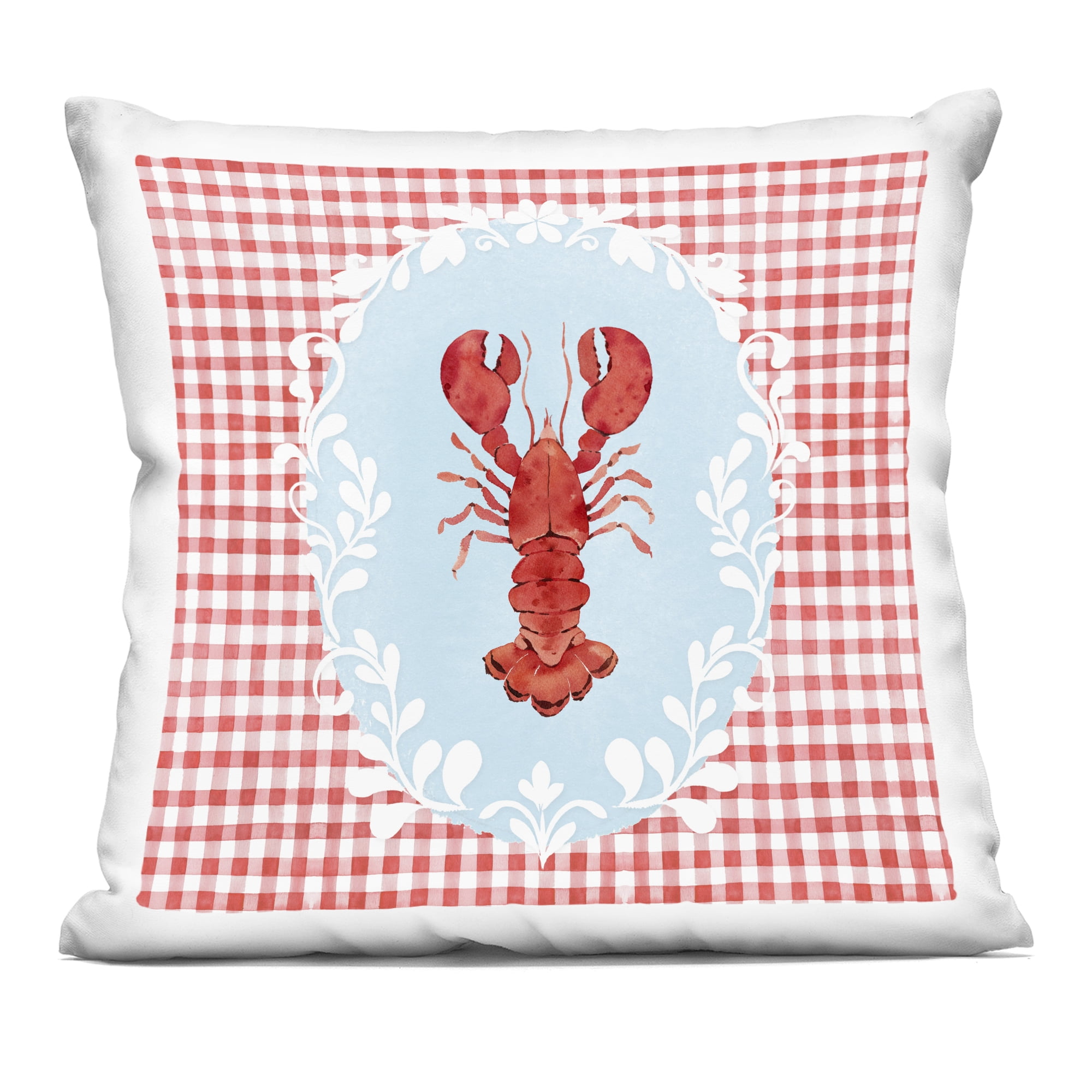 Stupell Industries Lobster with Red Plaid Decorative Printed Throw Pillow, design by Heather Lee Chan, 18 x 7 x 18