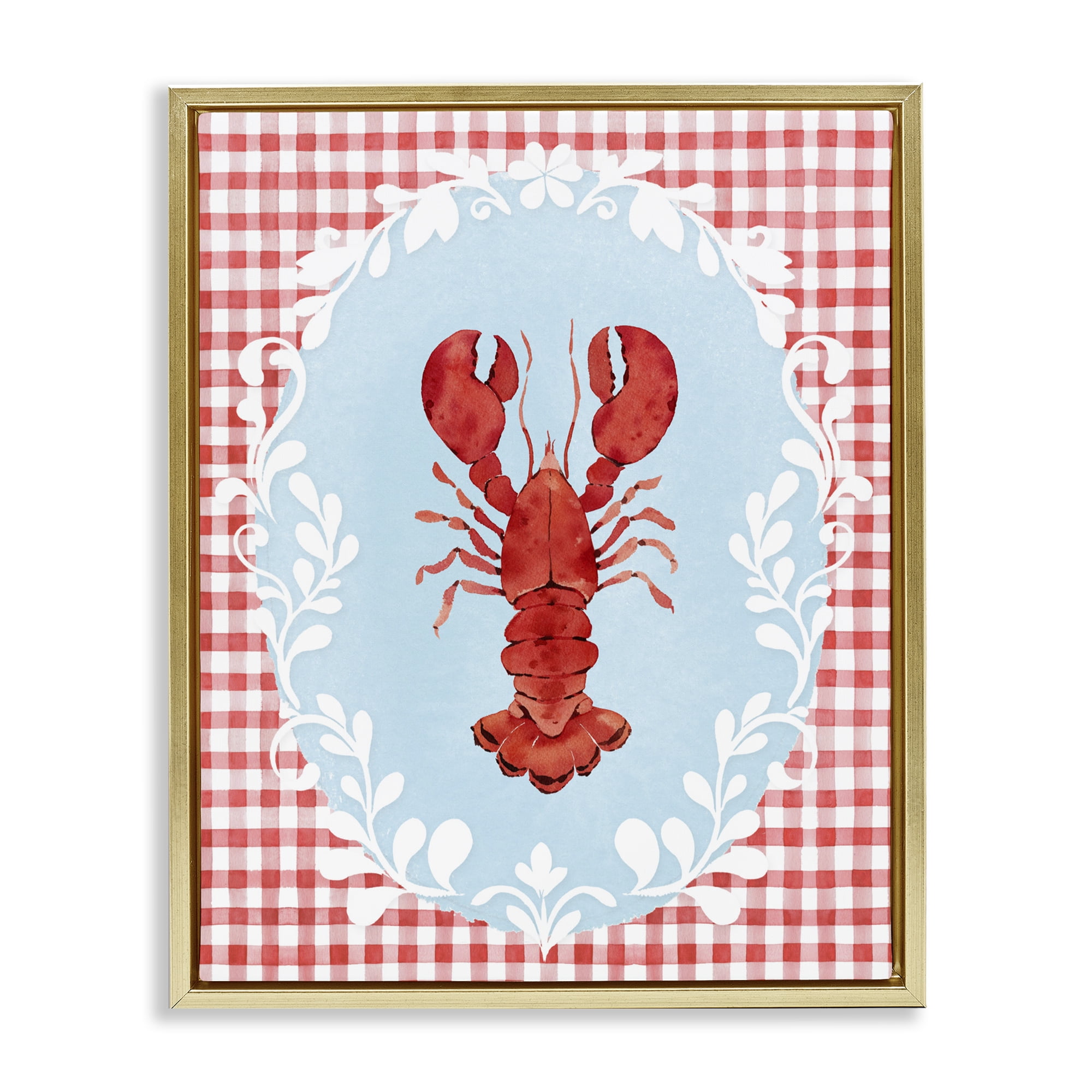 Stupell Industries Lobster with Red Plaid Gold Framed Floater Canvas Wall Art, design by Heather Lee Chan