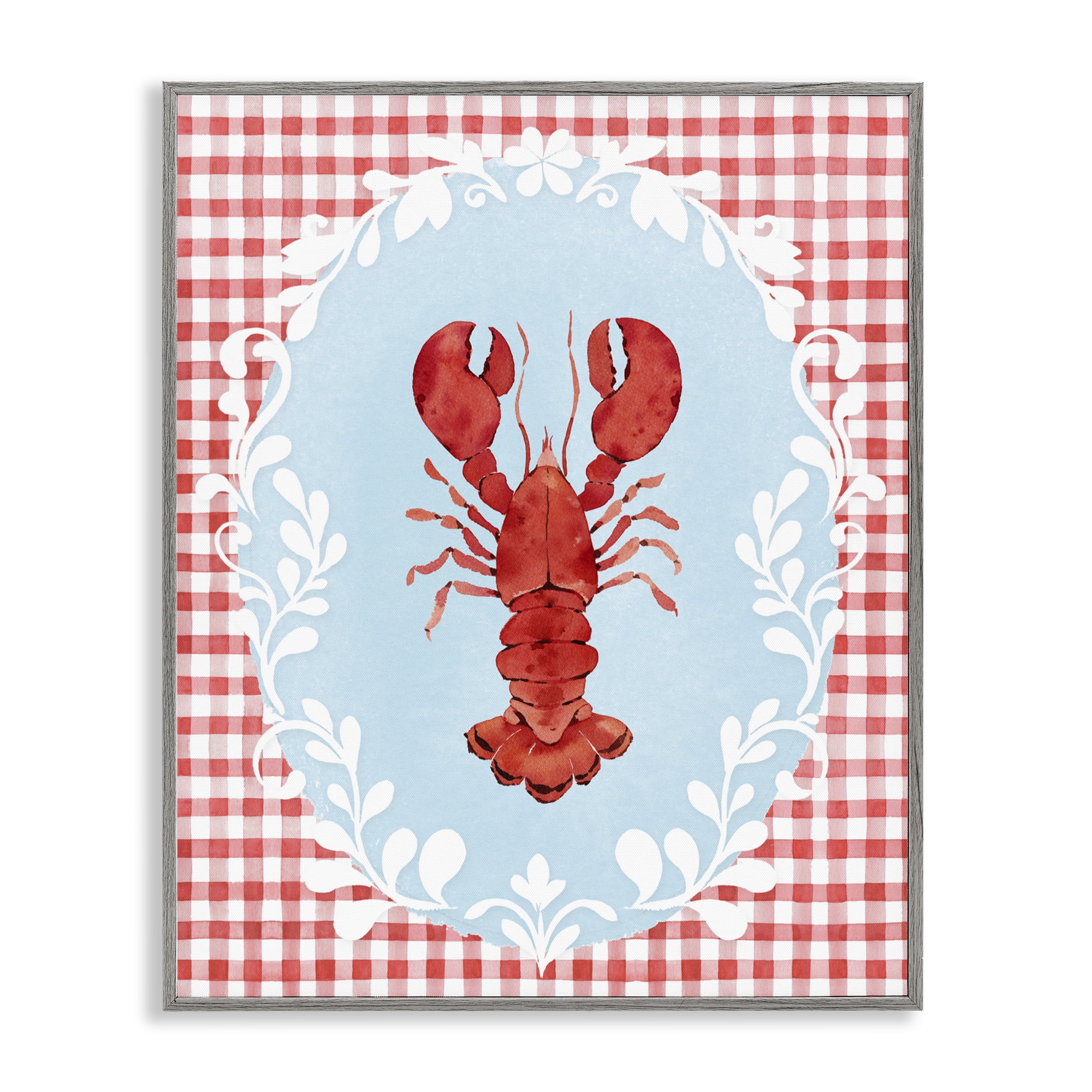 Stupell Industries Lobster with Red Plaid Gray Framed Giclee Art, design by Heather Lee Chan