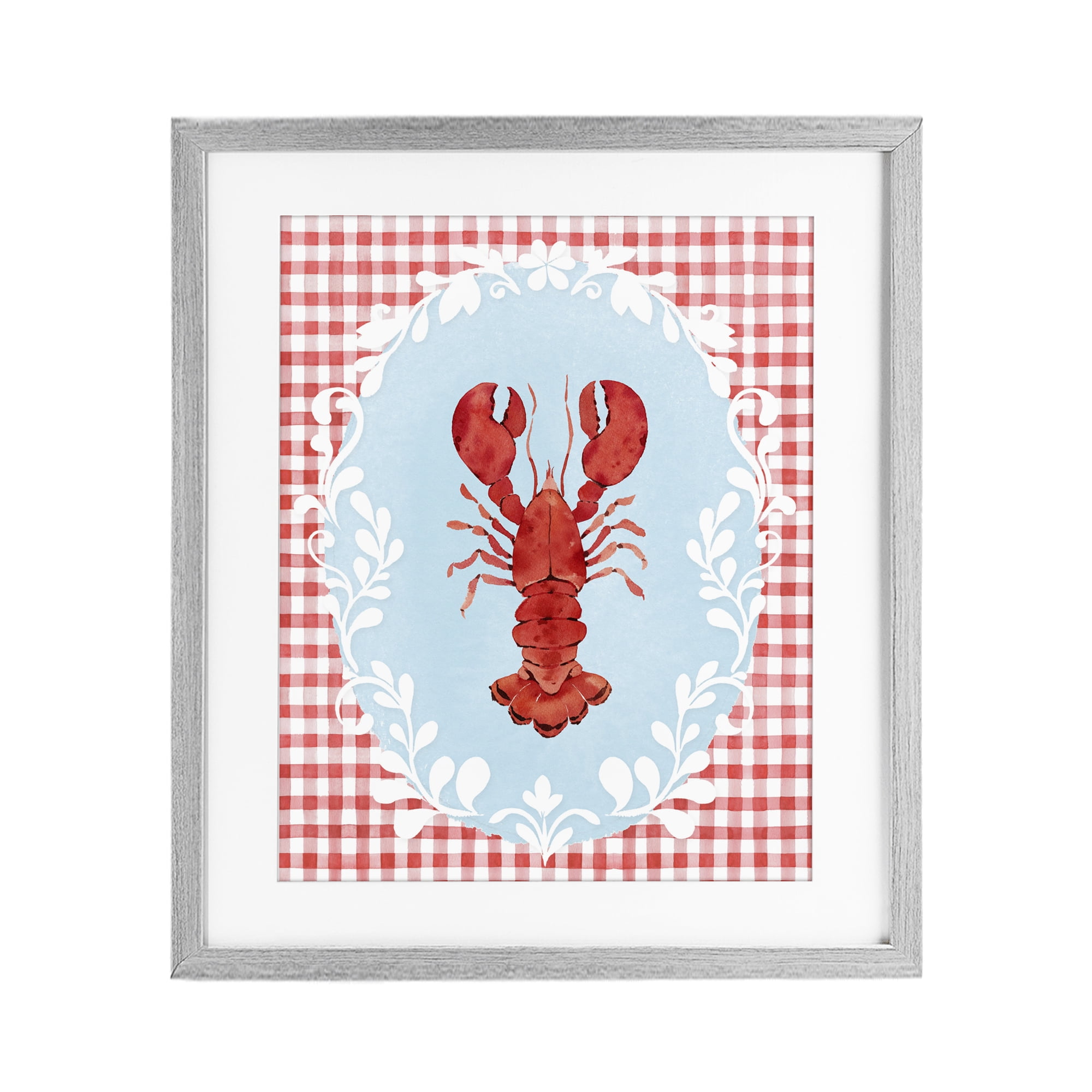 Stupell Industries Lobster with Red Plaid Gray Framed Print Under Glass, design by Heather Lee Chan