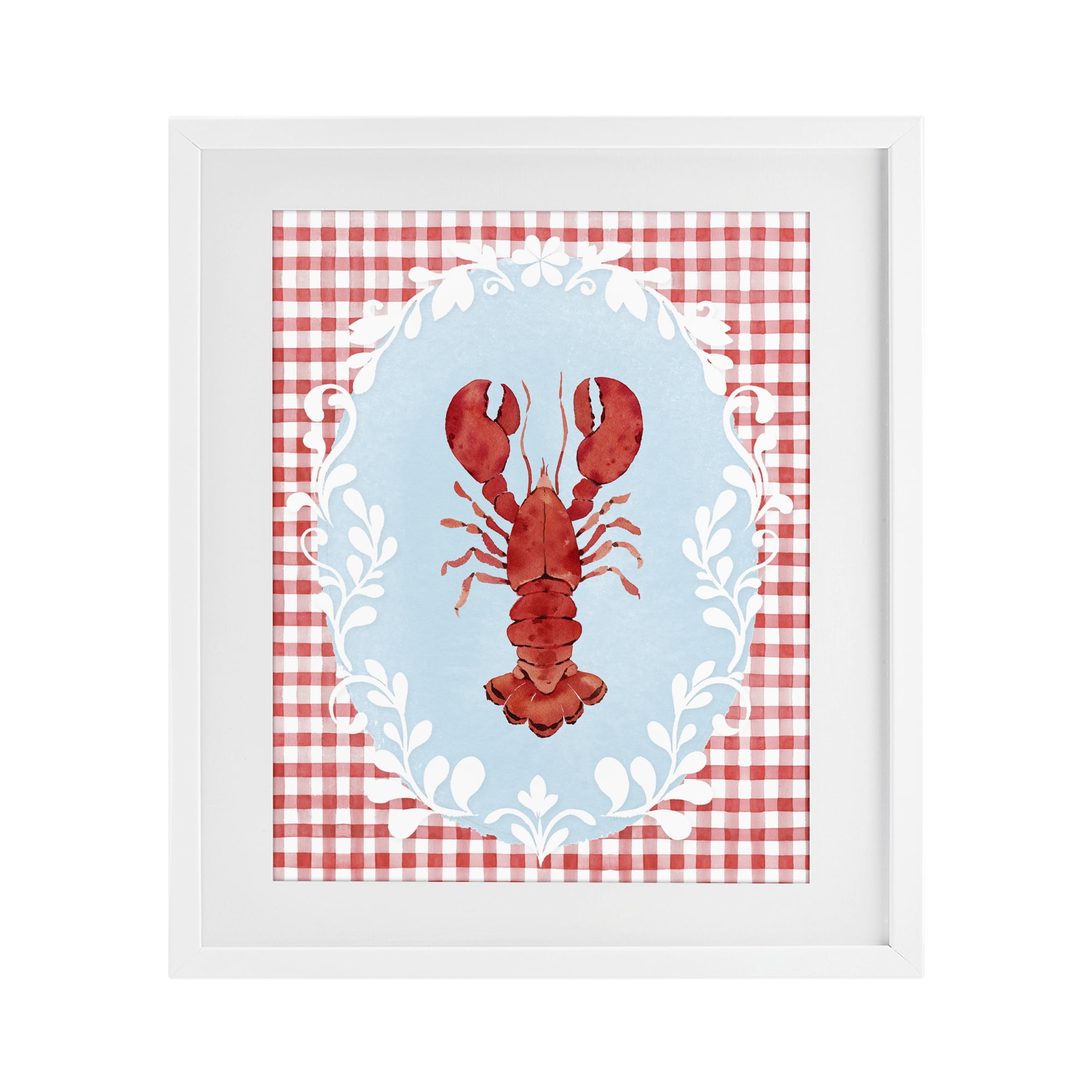 Stupell Industries Lobster with Red Plaid White Framed Print Under Glass, design by Heather Lee Chan