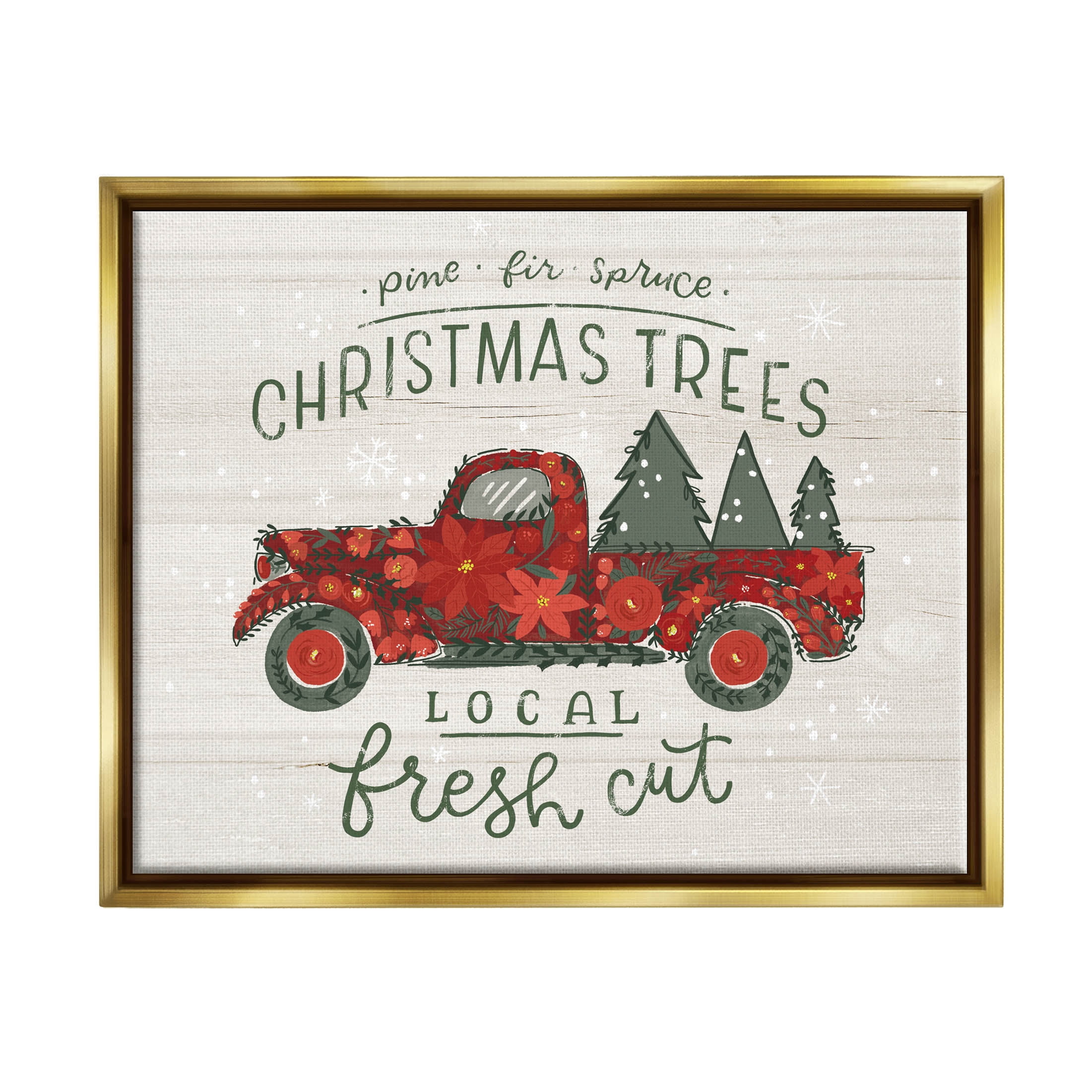 Stupell Industries Local Fresh Cut Christmas Trees Graphic Art Metallic Gold Floating Framed Canvas Print Wall Art, Design by Loni Harris