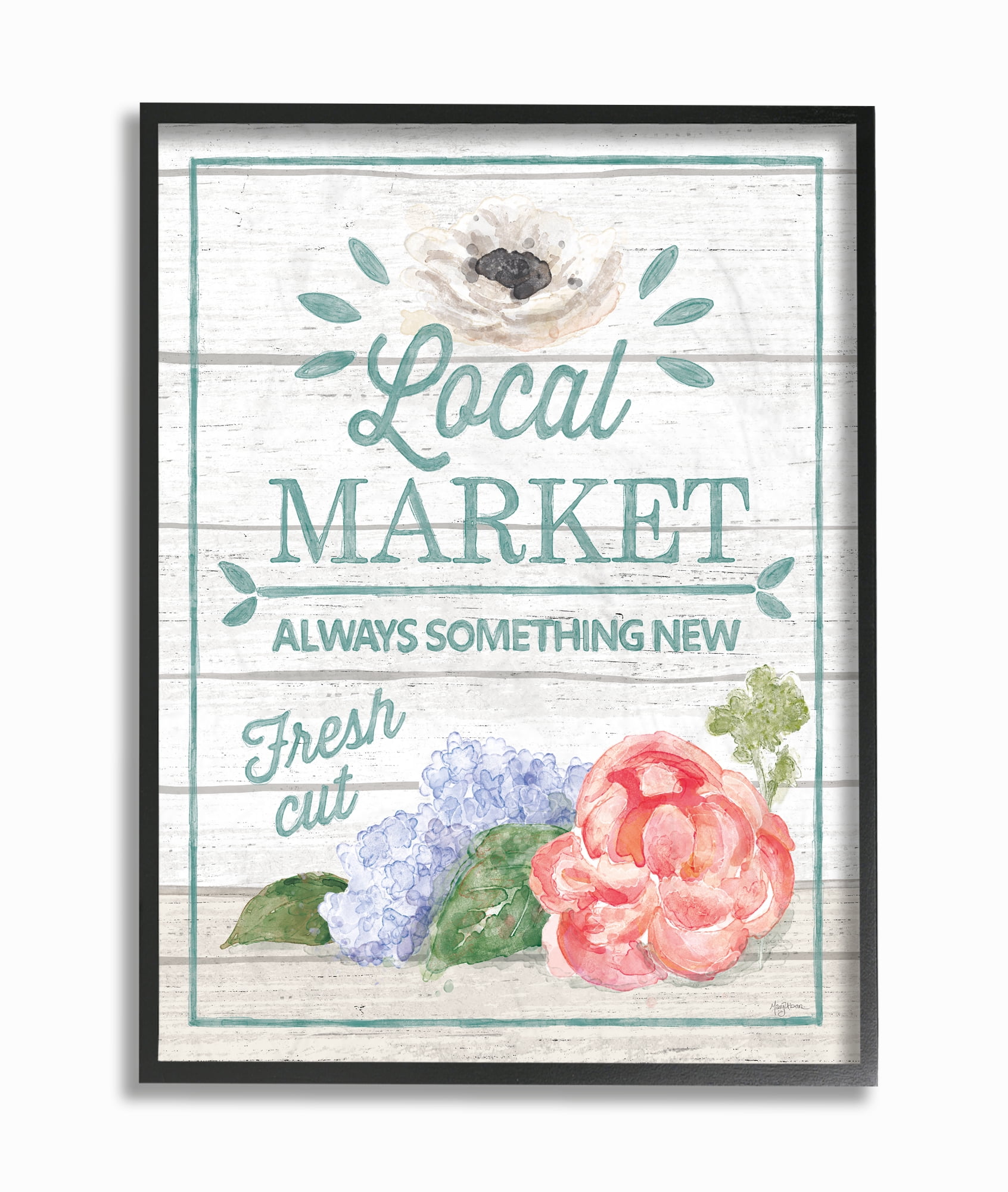 Stupell Industries Local Market Flowers Rustic Wood Textured Word Design Framed Wall Art by Mary Urban