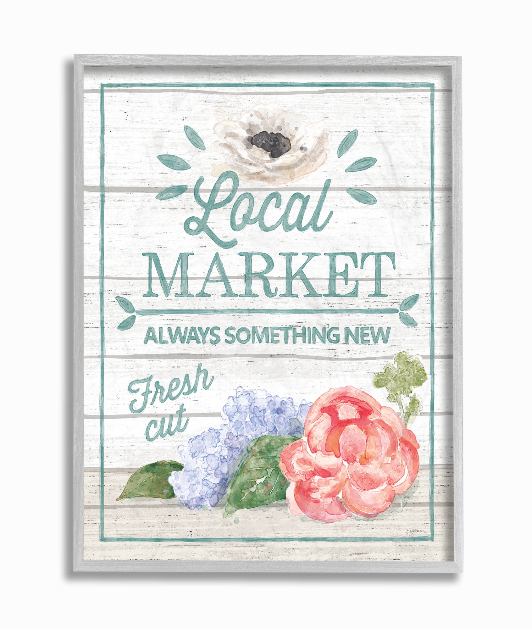 Stupell Industries Local Market Flowers Rustic Wood Textured Word Design Framed Wall Art by Mary Urban