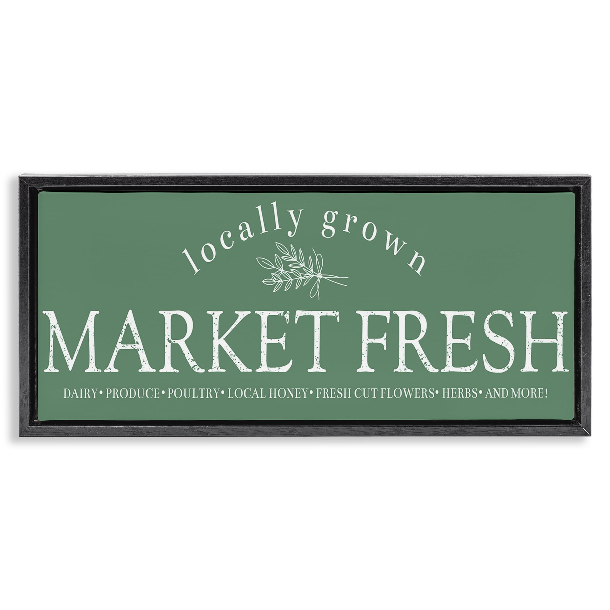 Stupell Industries Locally Grown Market Text & Numbers Painting Black Floater Framed Canvas Art Print Wall Art, 25 x 11