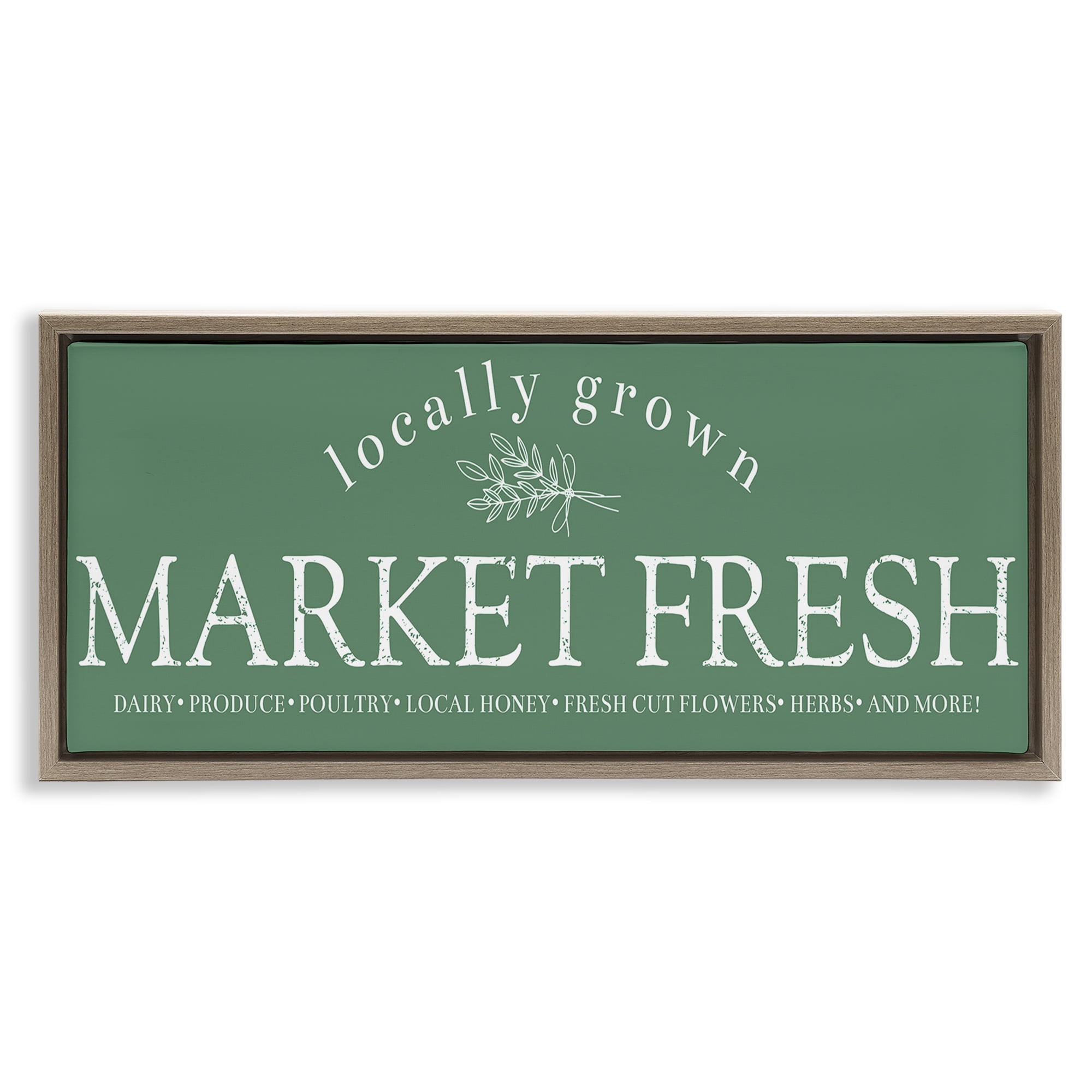 Stupell Industries Locally Grown Market Text & Numbers Painting Brown Floater Framed Canvas Art Print Wall Art, 25 x 11