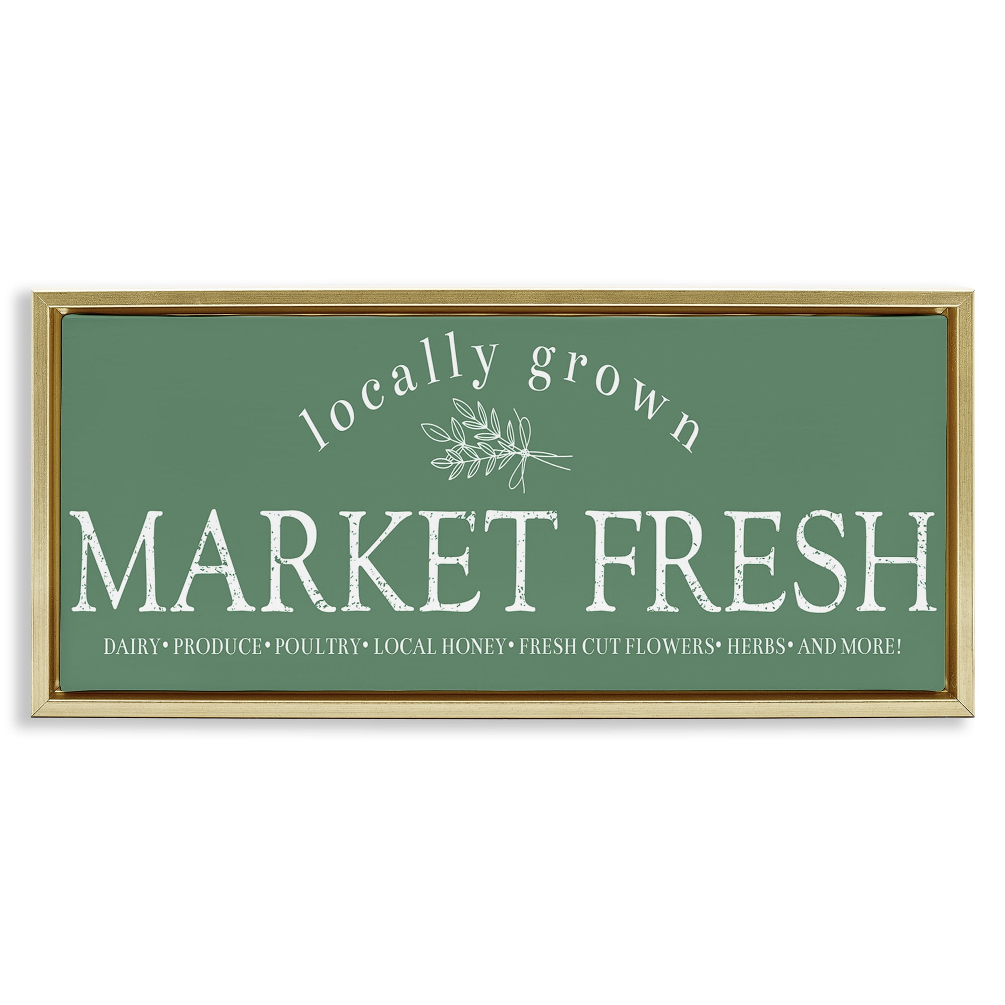 Stupell Industries Locally Grown Market Text & Numbers Painting Gold Floater Framed Canvas Art Print Wall Art, 31 x 14