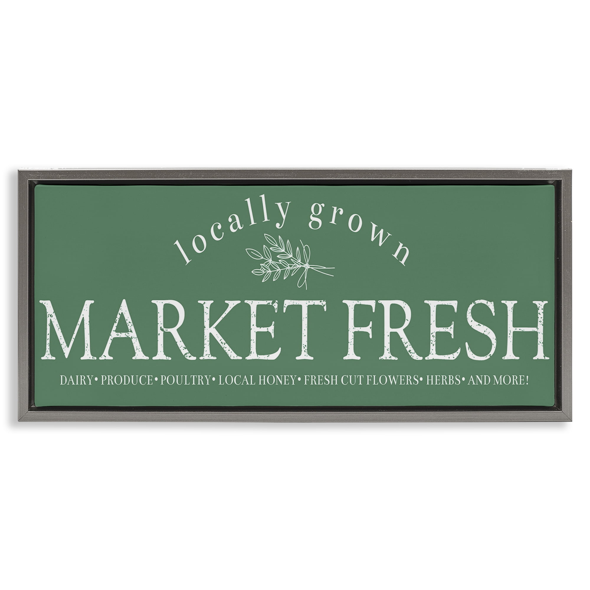 Stupell Industries Locally Grown Market Text & Numbers Painting Gray Floater Framed Canvas Art Print Wall Art, 31 x 14