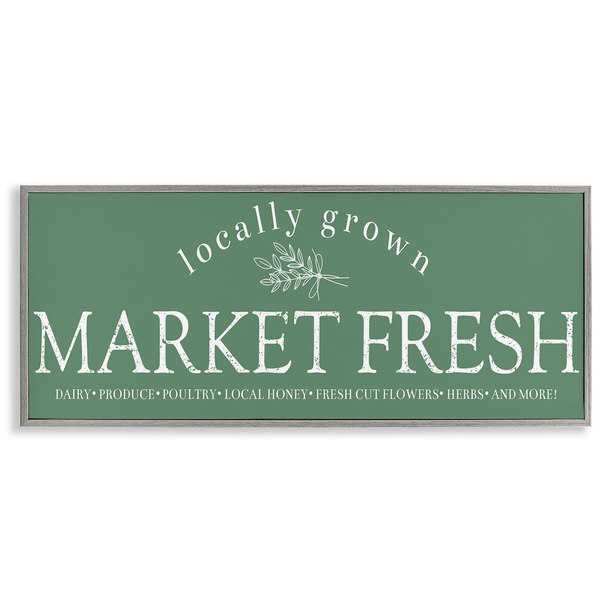 Stupell Industries Locally Grown Market Text & Numbers Painting Gray Framed Art Print Wall Art, 30 x 13
