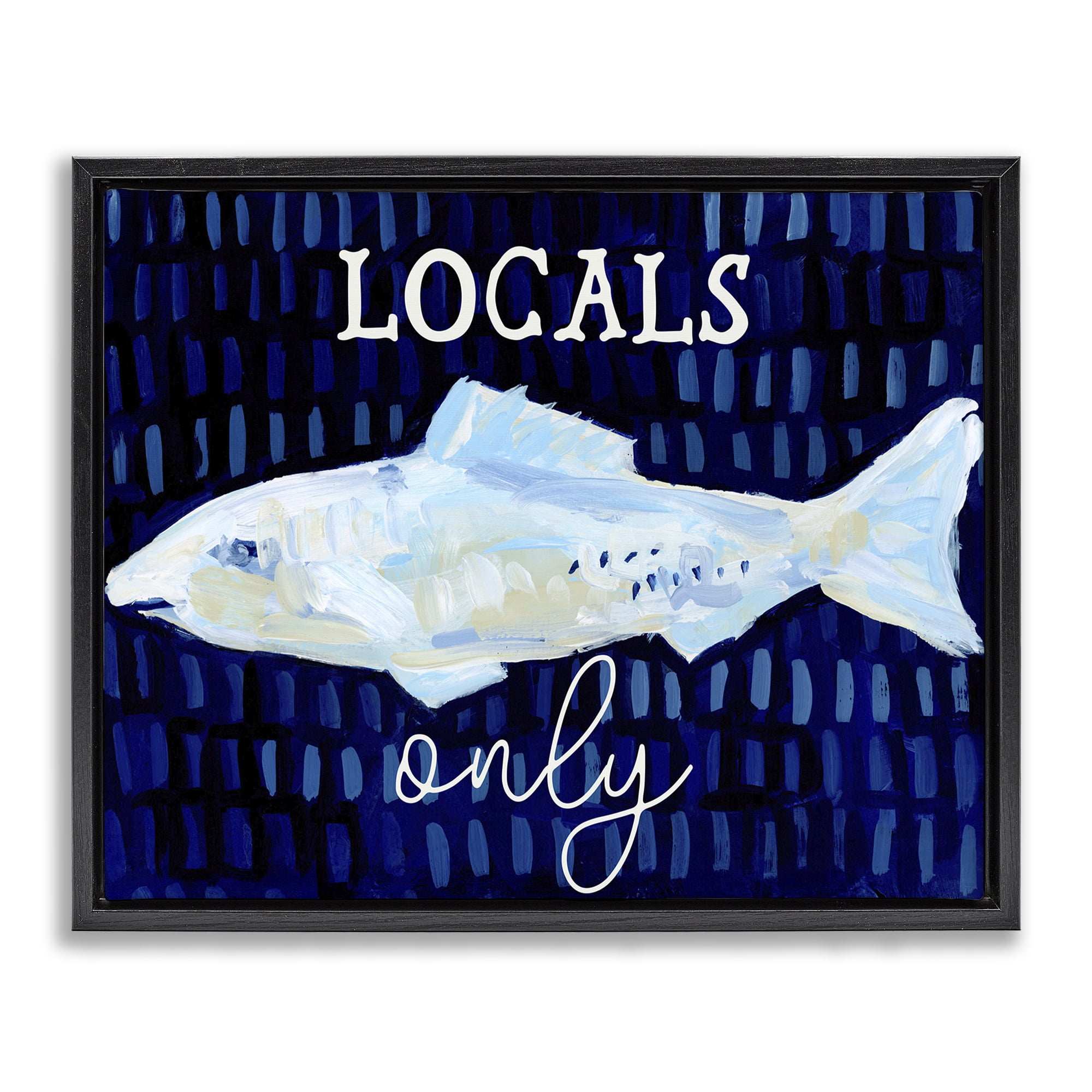 Stupell Industries Locals Only with Fish Animals & Insects Painting Black Floater Framed Canvas Art Print Wall Art, 21 x 17