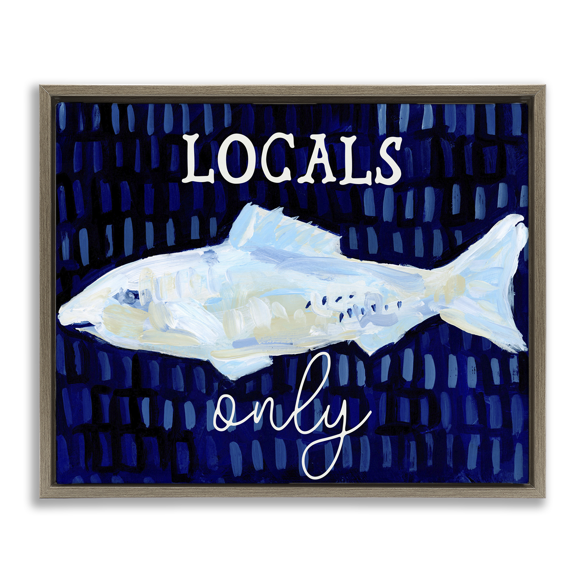 Stupell Industries Locals Only with Fish Animals & Insects Painting Brown Floater Framed Canvas Art Print Wall Art, 21 x 17