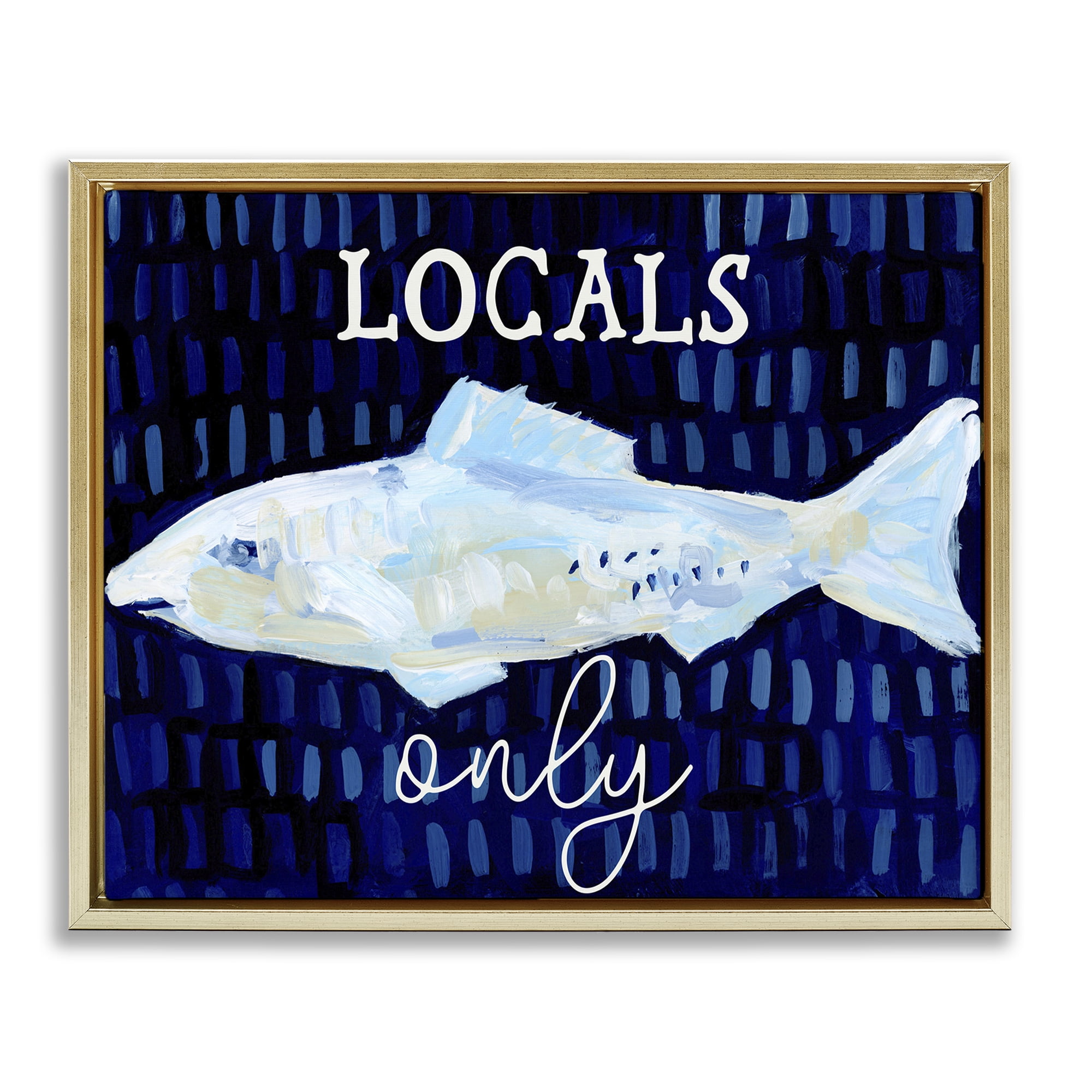 Stupell Industries Locals Only with Fish Animals & Insects Painting Gold Floater Framed Canvas Art Print Wall Art, 31 x 25