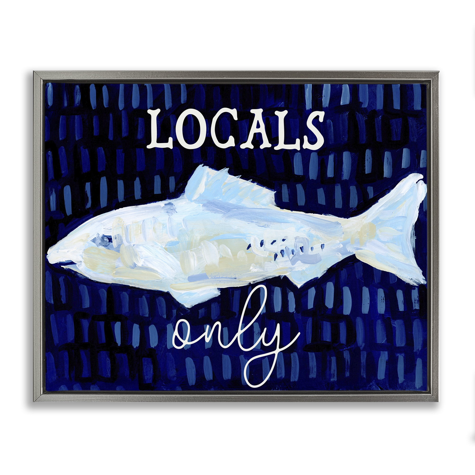 Stupell Industries Locals Only with Fish Animals & Insects Painting Gray Floater Framed Canvas Art Print Wall Art, 31 x 25