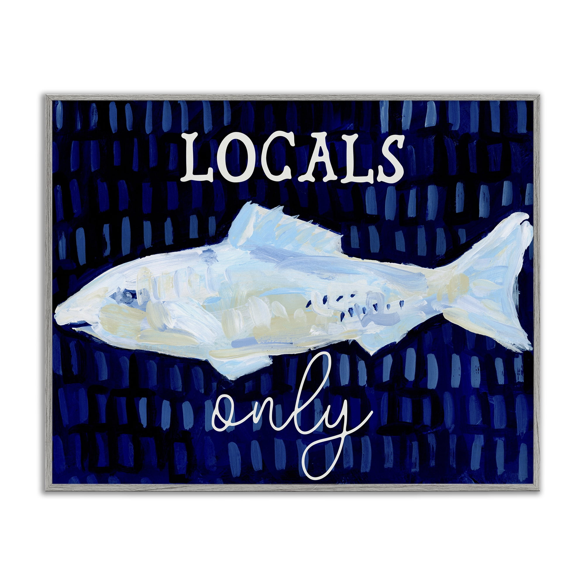 Stupell Industries Locals Only with Fish Animals & Insects Painting Gray Framed Art Print Wall Art, 30 x 24