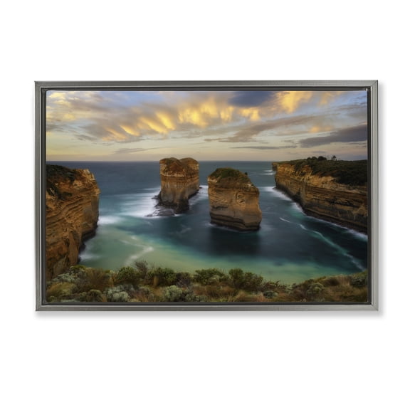 Stupell Industries Loch Ard Gorge Landscape Gray Framed Floater Canvas Wall Art design by Lincoln Harrison, 21 x 31