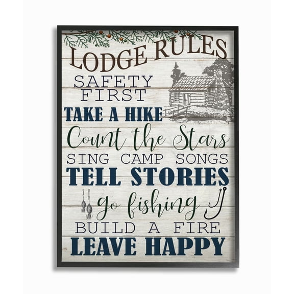 Stupell Industries Lodge Rules Country Landscape Textured Wood Design Framed Giclee Texturized Art by Ann Bailey