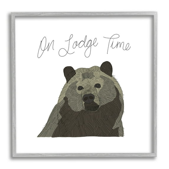 Stupell Industries Lodge Time Casual Cursive Bear Cabin Wildlife Graphic Art Gray Framed Art Print Wall Art, Design by Tara Moss