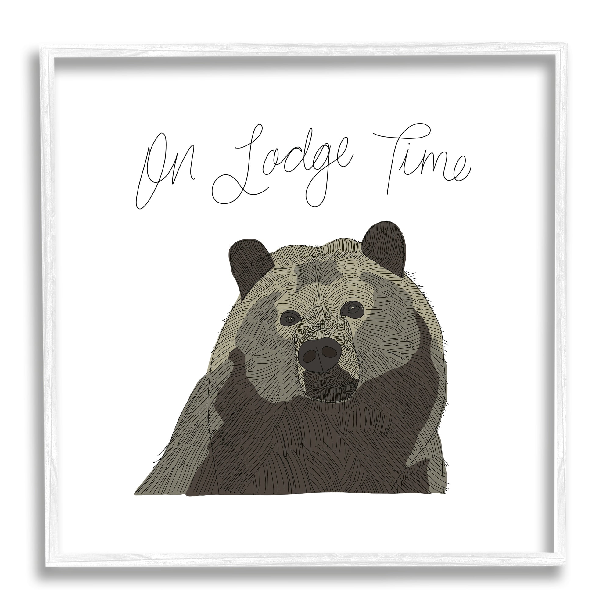 Stupell Industries Lodge Time Casual Cursive Bear Cabin Wildlife Graphic Art White Framed Art Print Wall Art, Design by Tara Moss