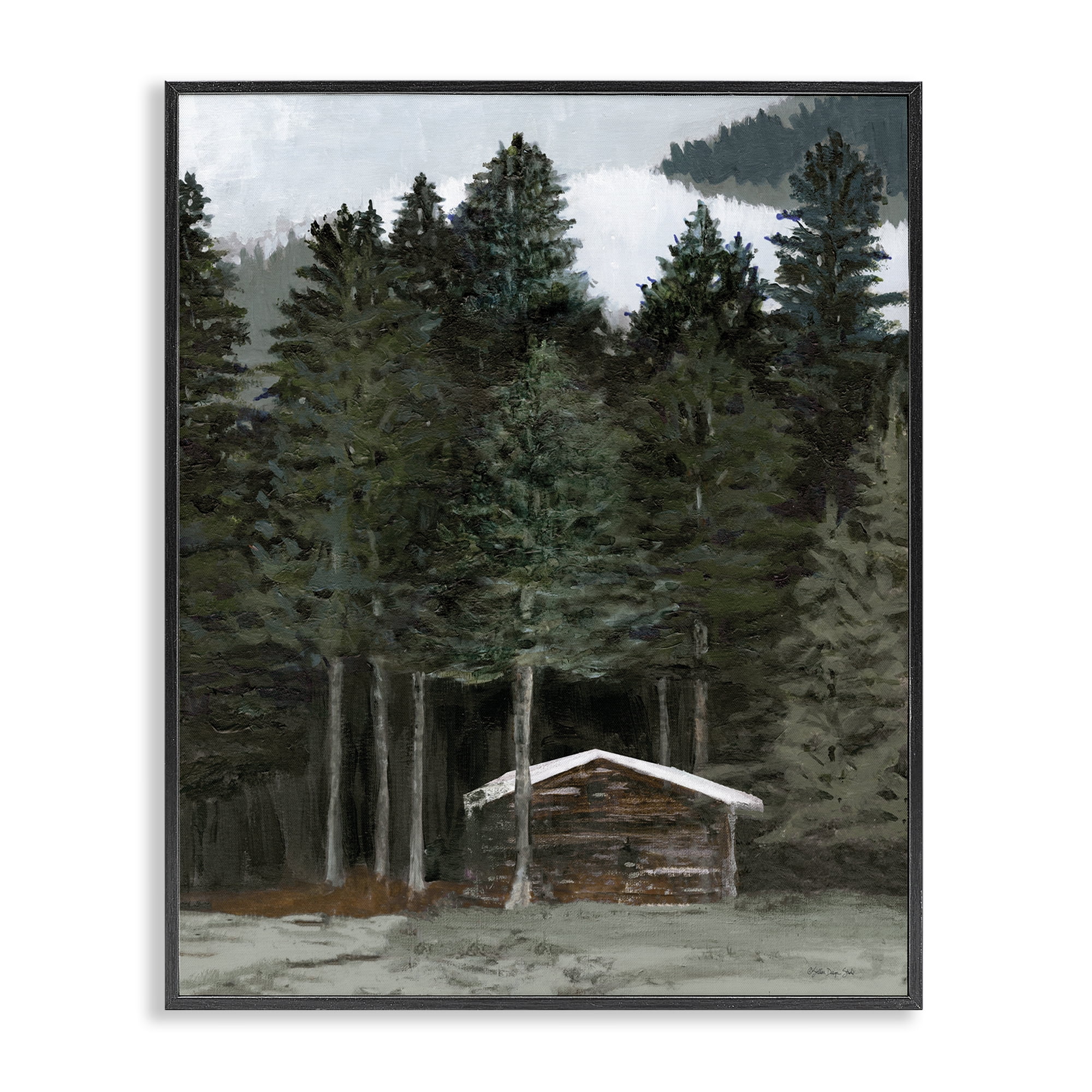 Stupell Industries Log Cabin Forest Thicket Landscape & Nature Painting Black Framed Art Print Wall Art, 16 x 20