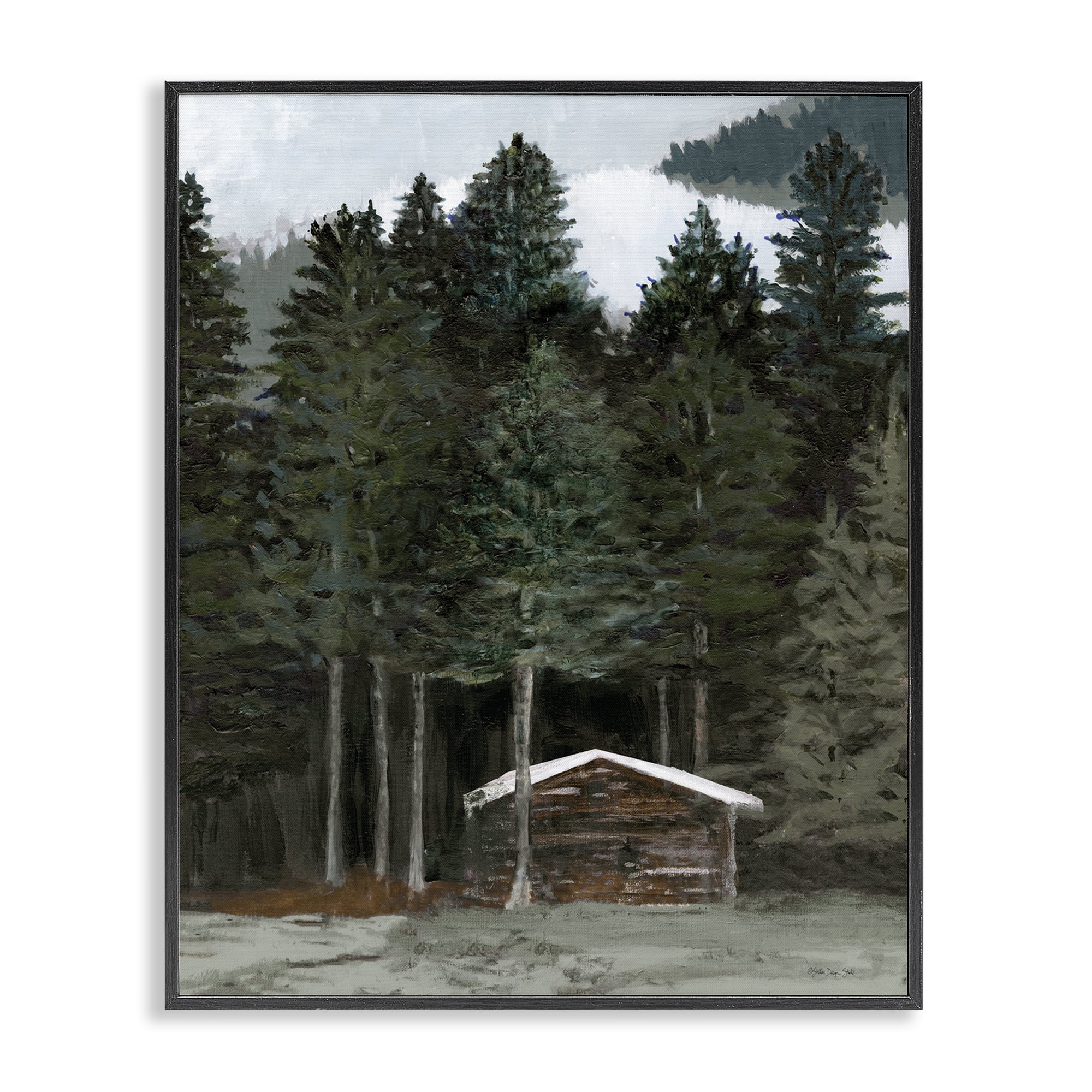 Stupell Industries Log Cabin Forest Thicket Landscape & Nature Painting Black Framed Art Print Wall Art, 24 x 30