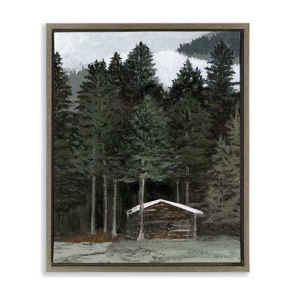 Stupell Industries Log Cabin Forest Thicket Landscape & Nature Painting Brown Floater Framed Canvas Art Print Wall Art, 17 x 21