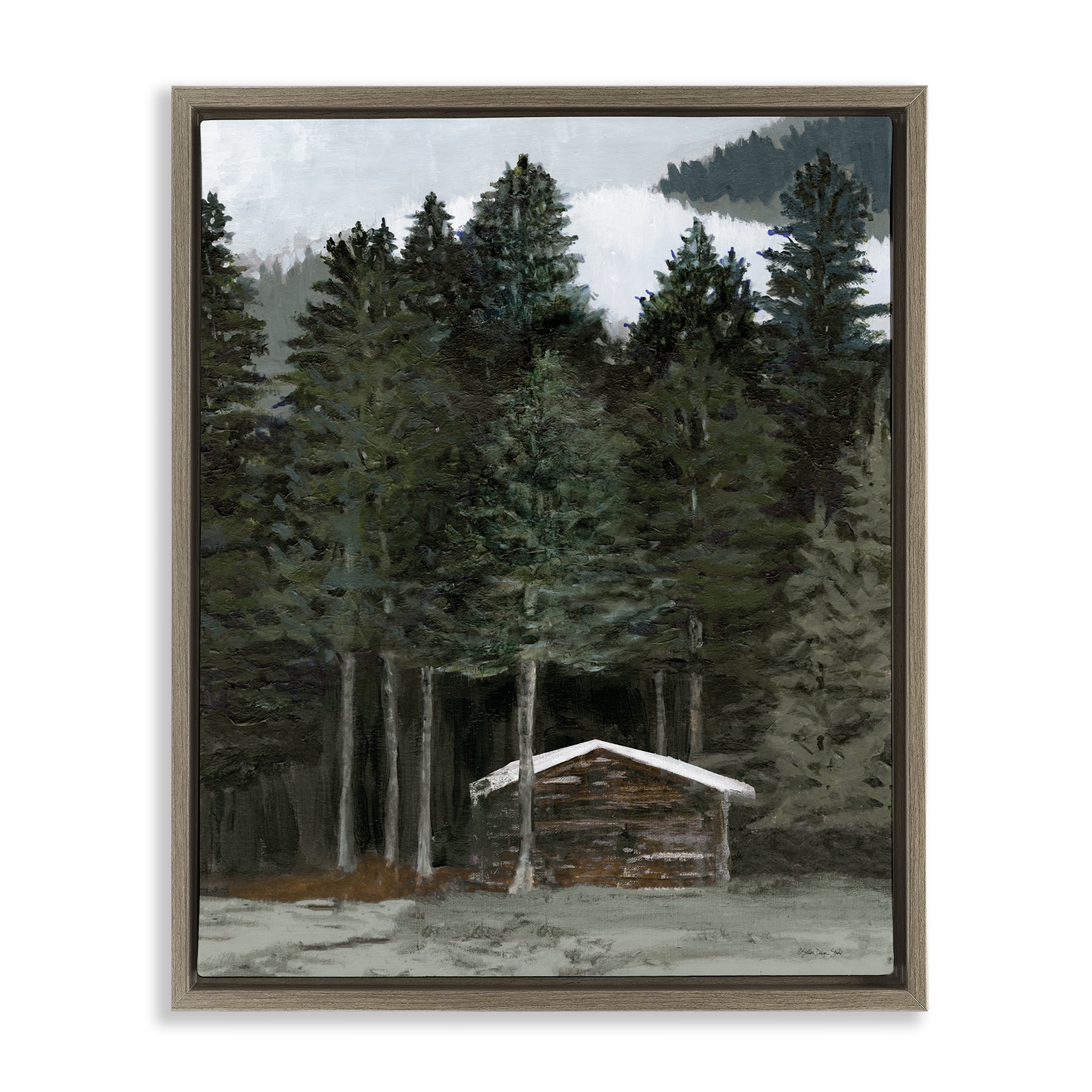 Stupell Industries Log Cabin Forest Thicket Landscape & Nature Painting Brown Floater Framed Canvas Art Print Wall Art, 25 x 31
