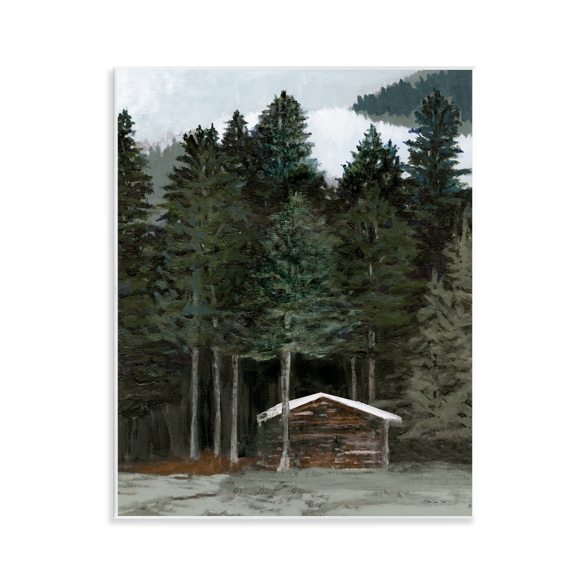 Stupell Industries Log Cabin Forest Thicket Landscape & Nature Painting Unframed Art Print Wall Art, 11 x 14