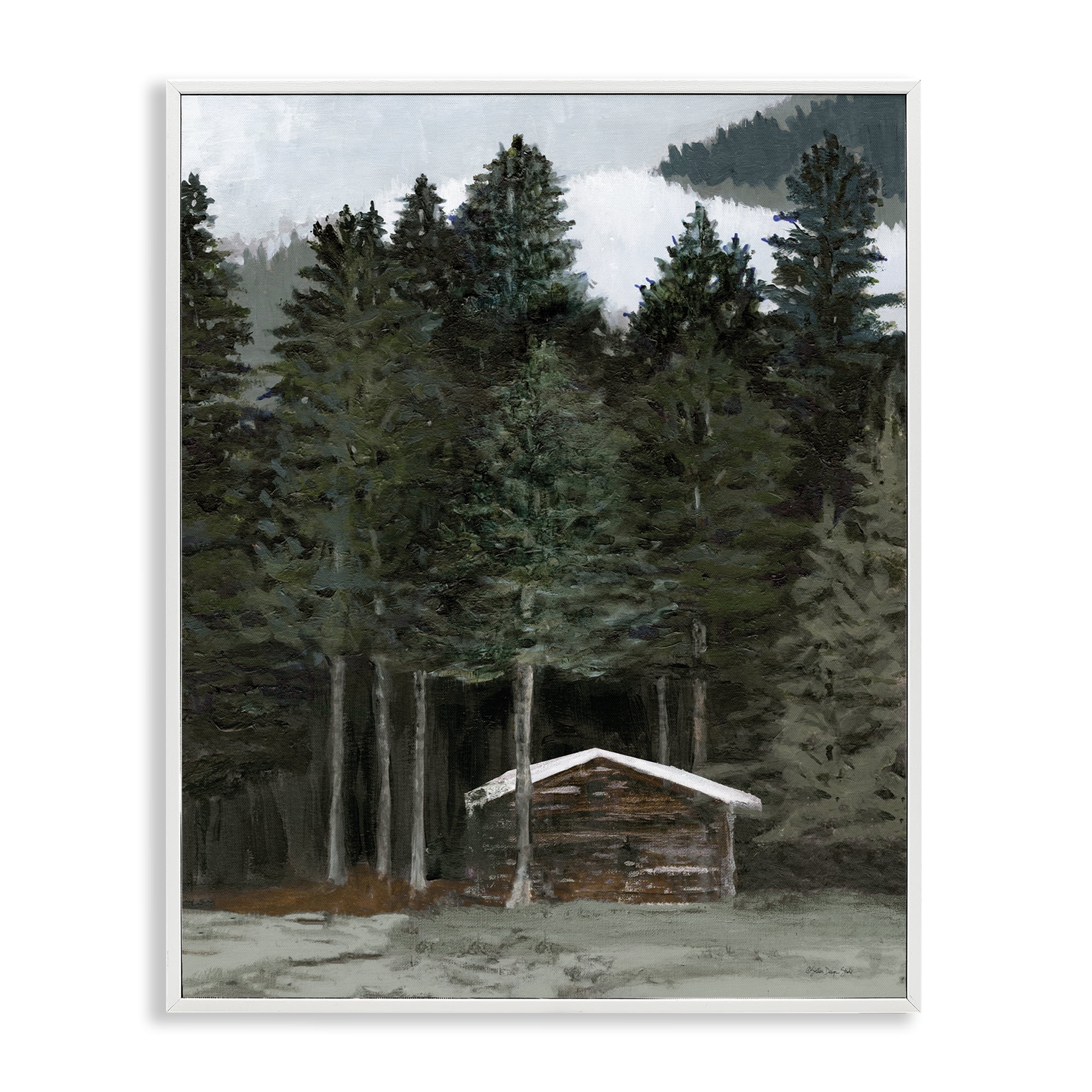 Stupell Industries Log Cabin Forest Thicket Landscape & Nature Painting White Framed Art Print Wall Art, 24 x 30