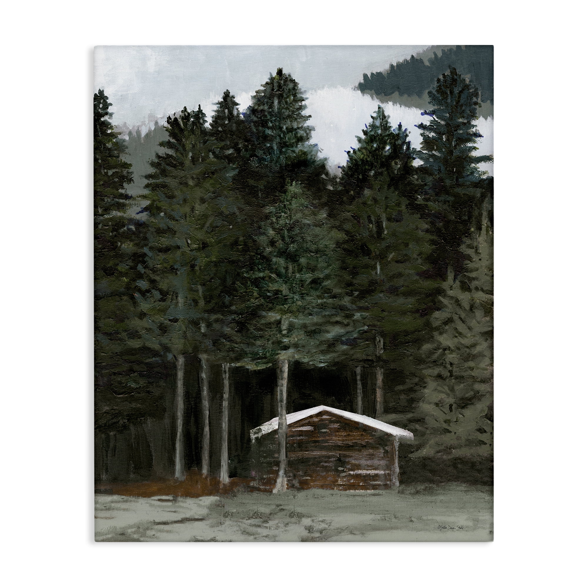 Stupell Industries Log Cabin Forest Thicket Landscape & Nature Painting Wrapped Canvas Art Print Wall Art, 36 x 48