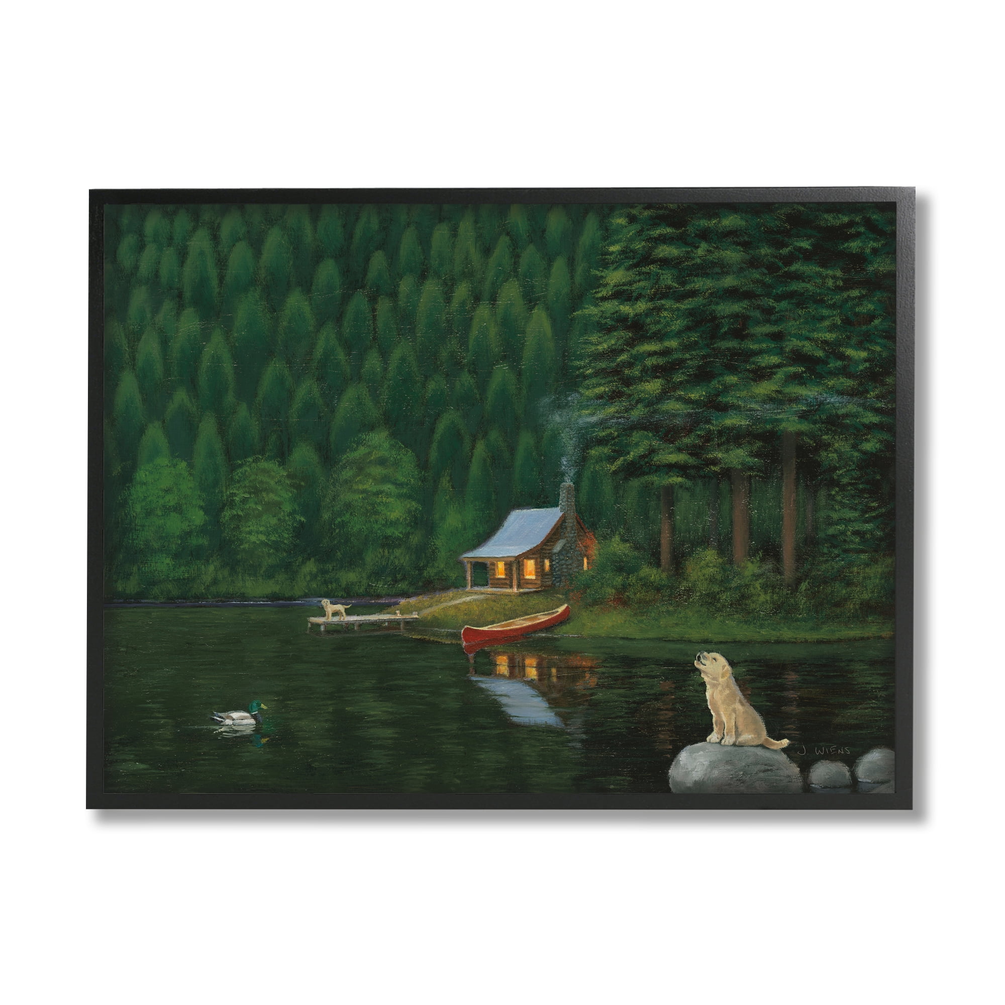 Stupell Industries Log Cabin Lakehouse Scene Pet Dogs Tree Forest, 20 x 16, Design by James Wiens
