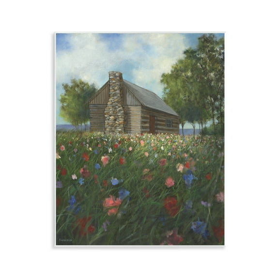 Stupell Industries Log Cabin Meadow Landscape Painting Unframed Art Print Wall Art, 11 x 14