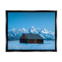 Stupell Industries Log Cabin Mountain View Landscape Photography Black Floater Framed Canvas Art Print Wall Art, 21 x 17