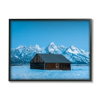 Stupell Industries Log Cabin Mountain View Landscape Photography Black Framed Art Print Wall Art, 14 x 11