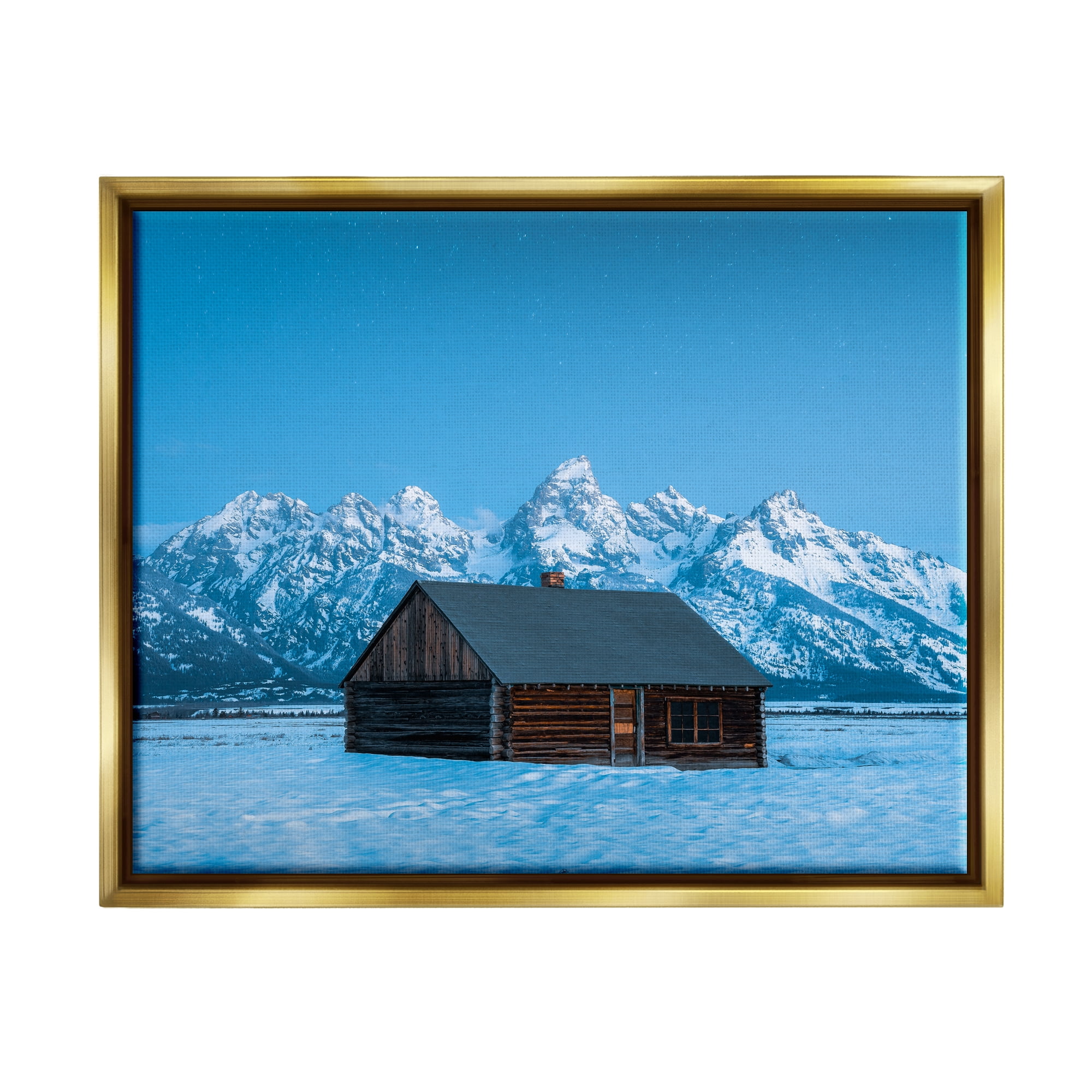 Stupell Industries Log Cabin Mountain View Landscape Photography Gold Floater Framed Canvas Art Print Wall Art, 31 x 25