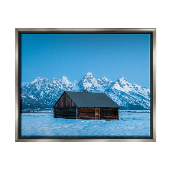 Stupell Industries Log Cabin Mountain View Landscape Photography Gray Floater Framed Canvas Art Print Wall Art, 21 x 17