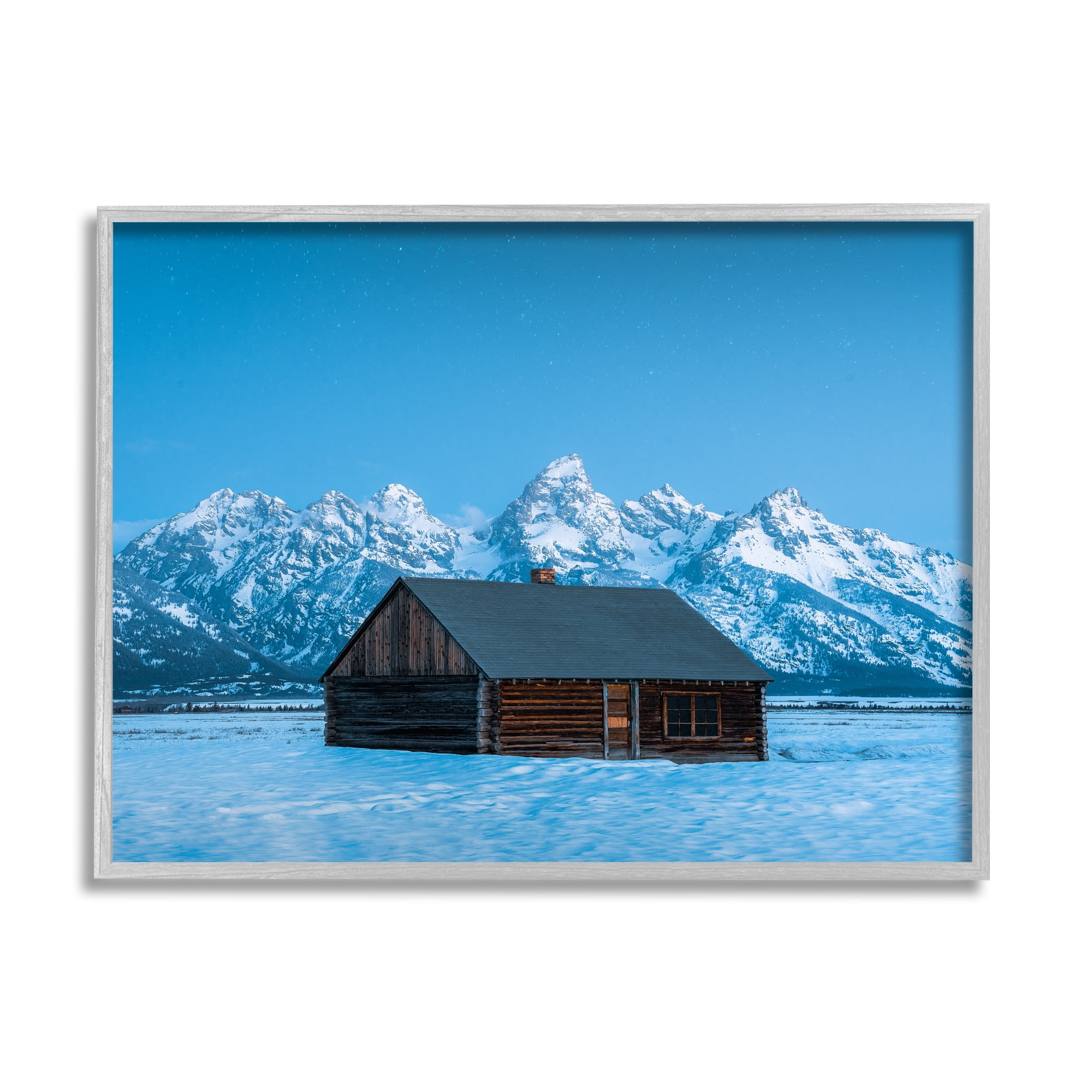 Stupell Industries Log Cabin Mountain View Landscape Photography Gray Framed Art Print Wall Art, 30 x 24