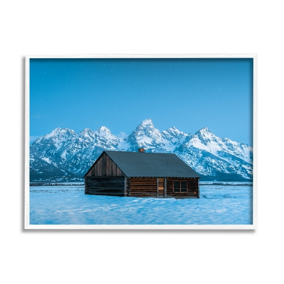 Stupell Industries Log Cabin Mountain View Landscape Photography White Framed Art Print Wall Art, 20 x 16