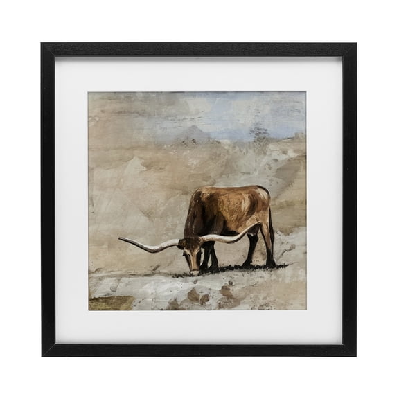 Stupell Industries Logan Longhorn Cattle Black Framed Print Under Glass design by Errico & Slyp, 13 x 13
