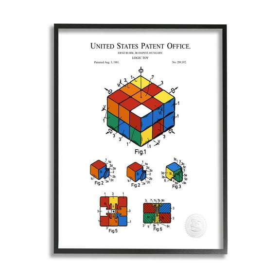 Stupell Industries Logic Toy Patent Diagram Graphic Art Black Framed Art Print Wall Art, Design by Karl Hronek