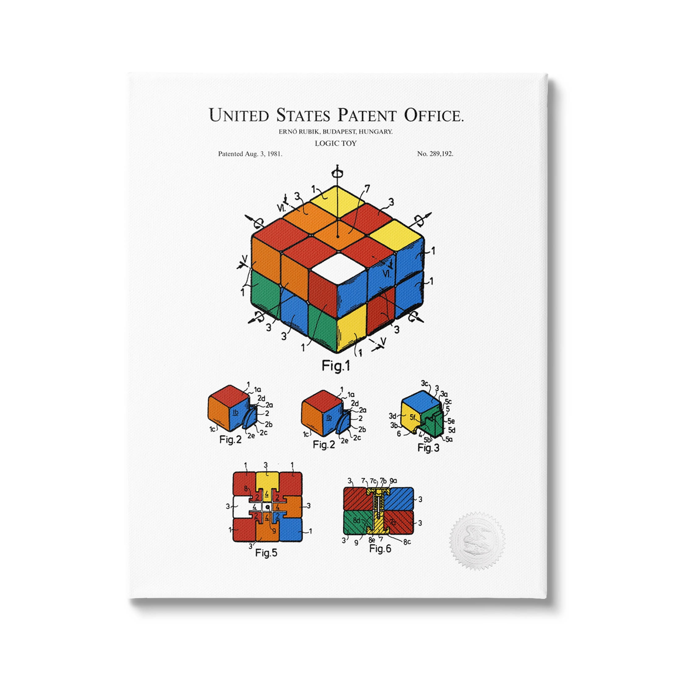Stupell Industries Logic Toy Patent Diagram Graphic Art Gallery Wrapped Canvas Print Wall Art, Design by Karl Hronek