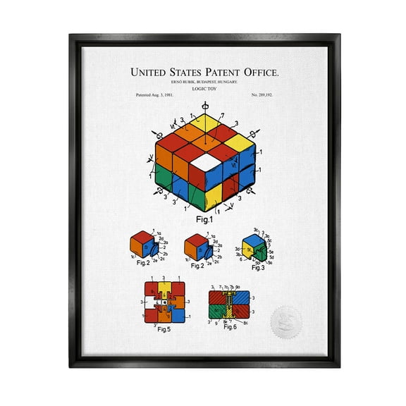 Stupell Industries Logic Toy Patent Diagram Graphic Art Jet Black Floating Framed Canvas Print Wall Art, Design by Karl Hronek